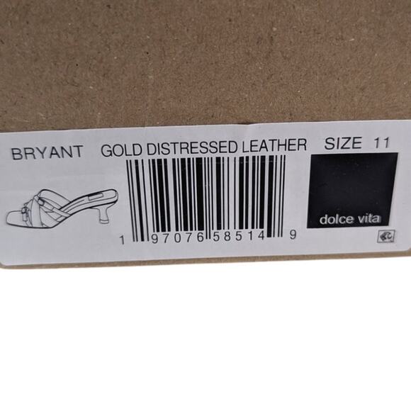 Dolce Vita Bryant Gold Distressed Leather Heels Sandals Size 11 - Picture 6 of 6